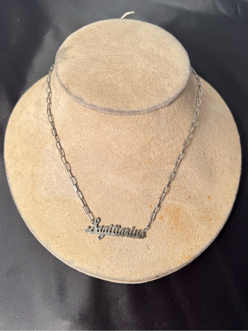 Anthropologie Serafina ‘Sagittarius’ Silver-Tone Name Plate Necklace 8.5” Long